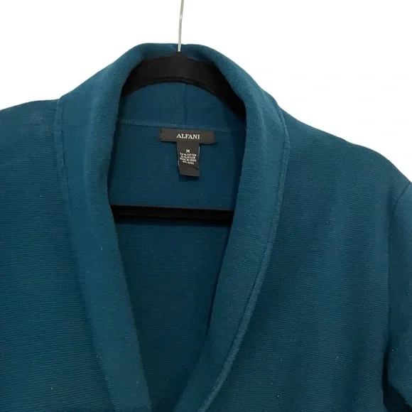 Alfani Teal Shawl Collar Jacket 3/4 Sleeve Open Front Career Chic Sz M - Picture 3 of 6